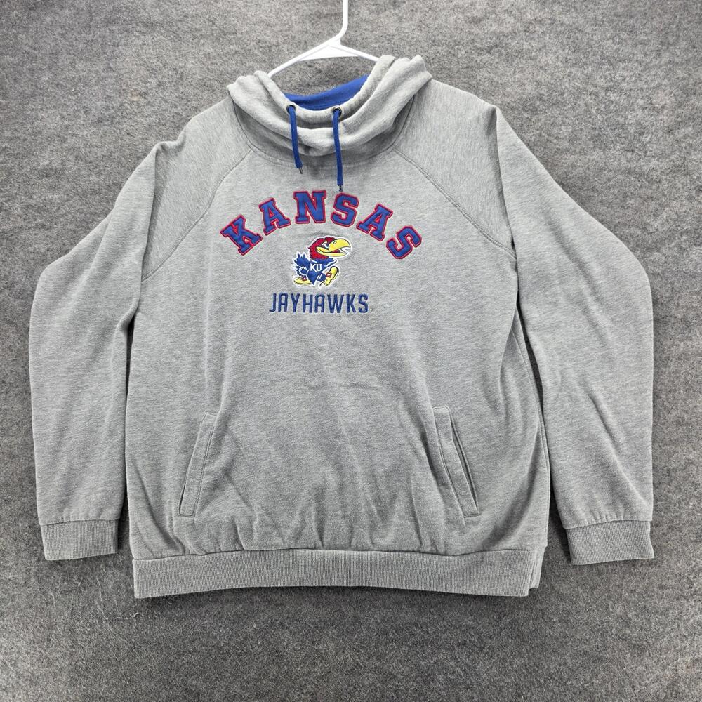 Kansas Jayhawks Sweatshirt Womens XL Gray NCAA College Basketball Cowl Neck